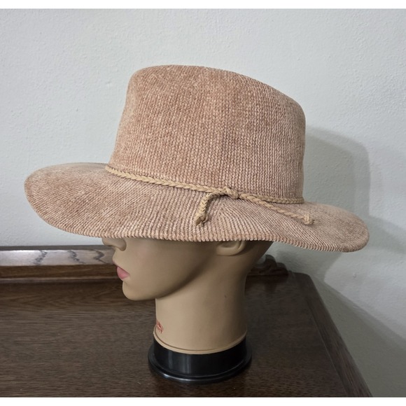 The Unbranded Brand Accessories - Tan Fedora Classic Corduroy Look Cowgirl Hat Soft Yarn One Size Braided Hatband